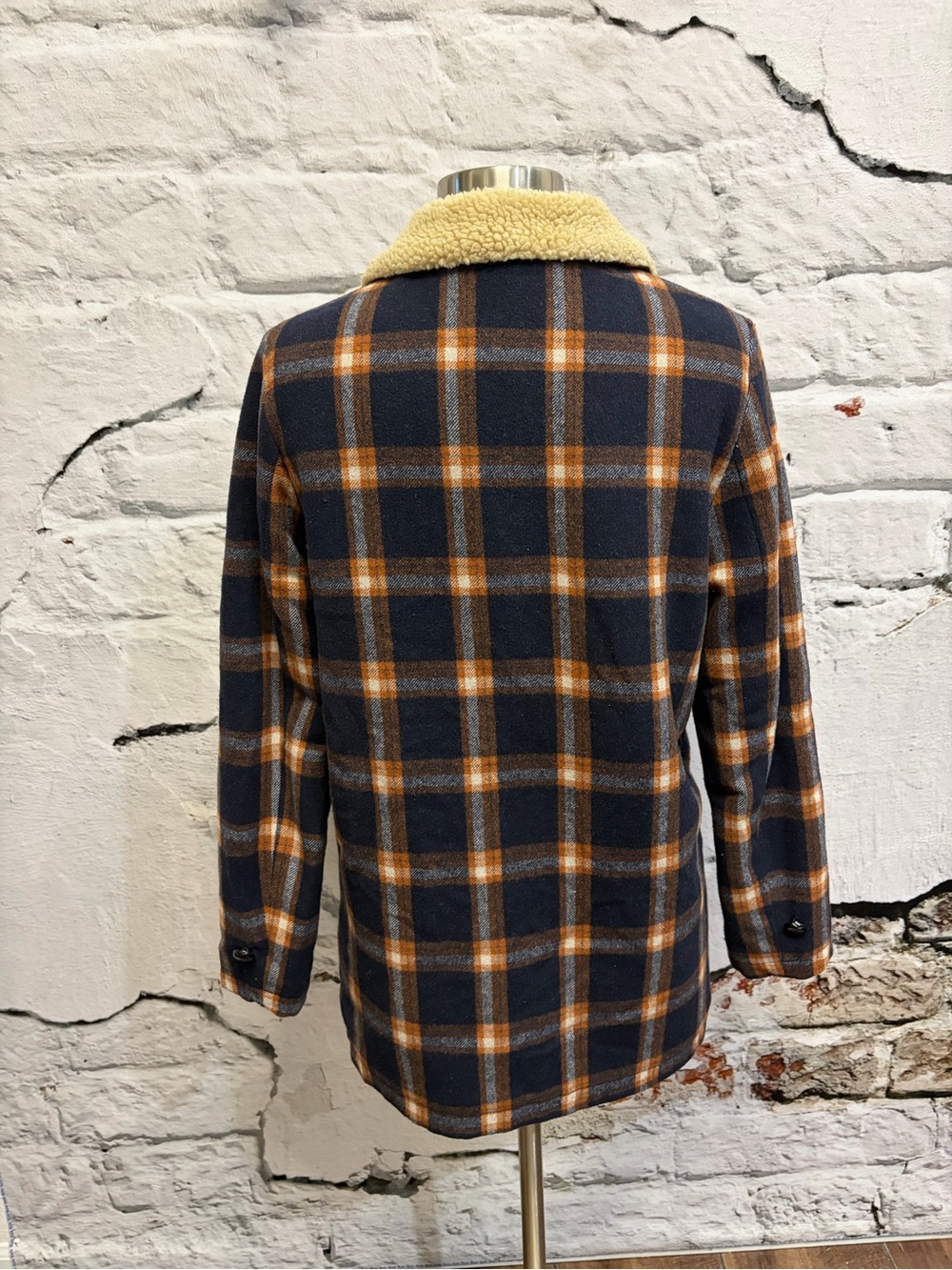 Free People × ROLLAS Check Sherpa Coat Chore Barn Jacket Wool Cozy - Picture 9 of 11